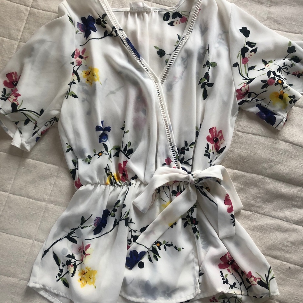 Floral Faux Wrap Blouse